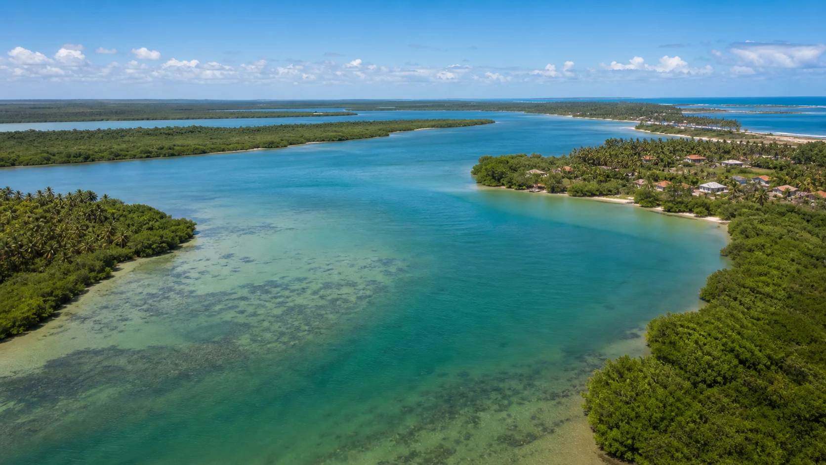 Imagem promocional ilustrativa de lagoa tropical vista do alto